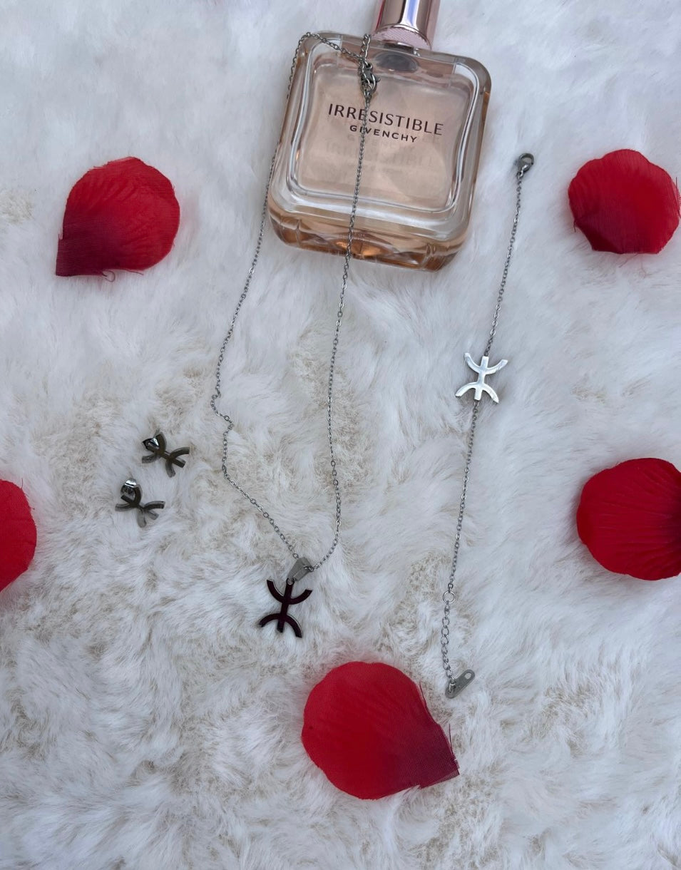 Parure collier, gourmette et boucles d'oreilles