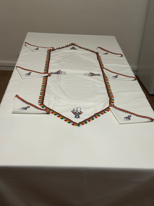 Ensemble de table : nappe 230/115 , chemin de table et lot de 6 Torchons